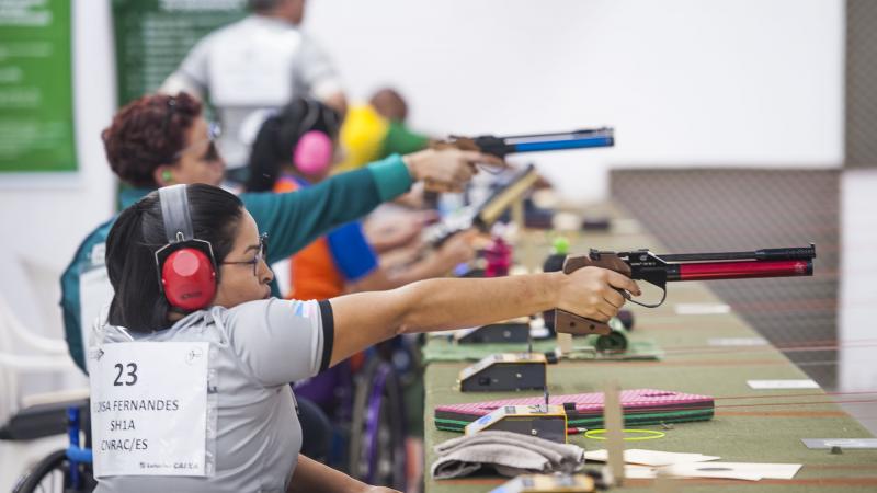 Brazilian female competing in a pistol event