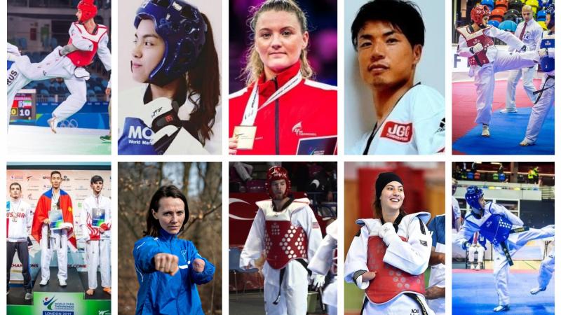 Picture collage of 10 taekwondo fighters
