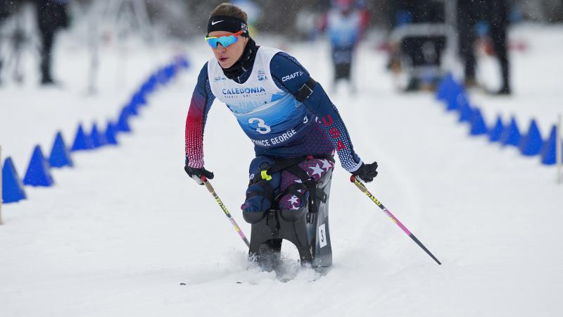 female Para Nordic skier Oksana Masters skis on the course