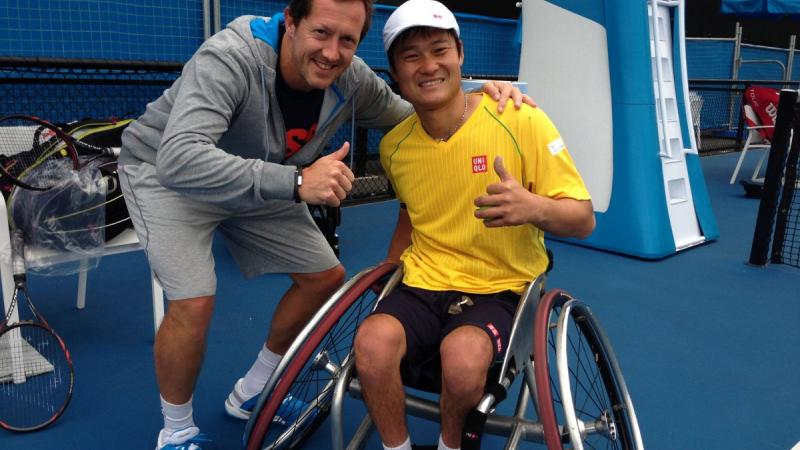 Swedish tennis legend Jonas Bjorkman with Japanese wheelchair tennis Paralympic champion Shingo Kunieda