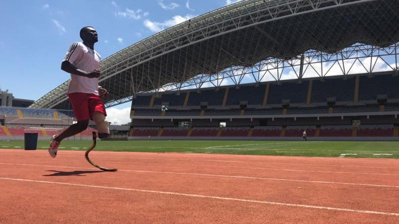 Costa Rican sprinter Sherman Guity standing on the track