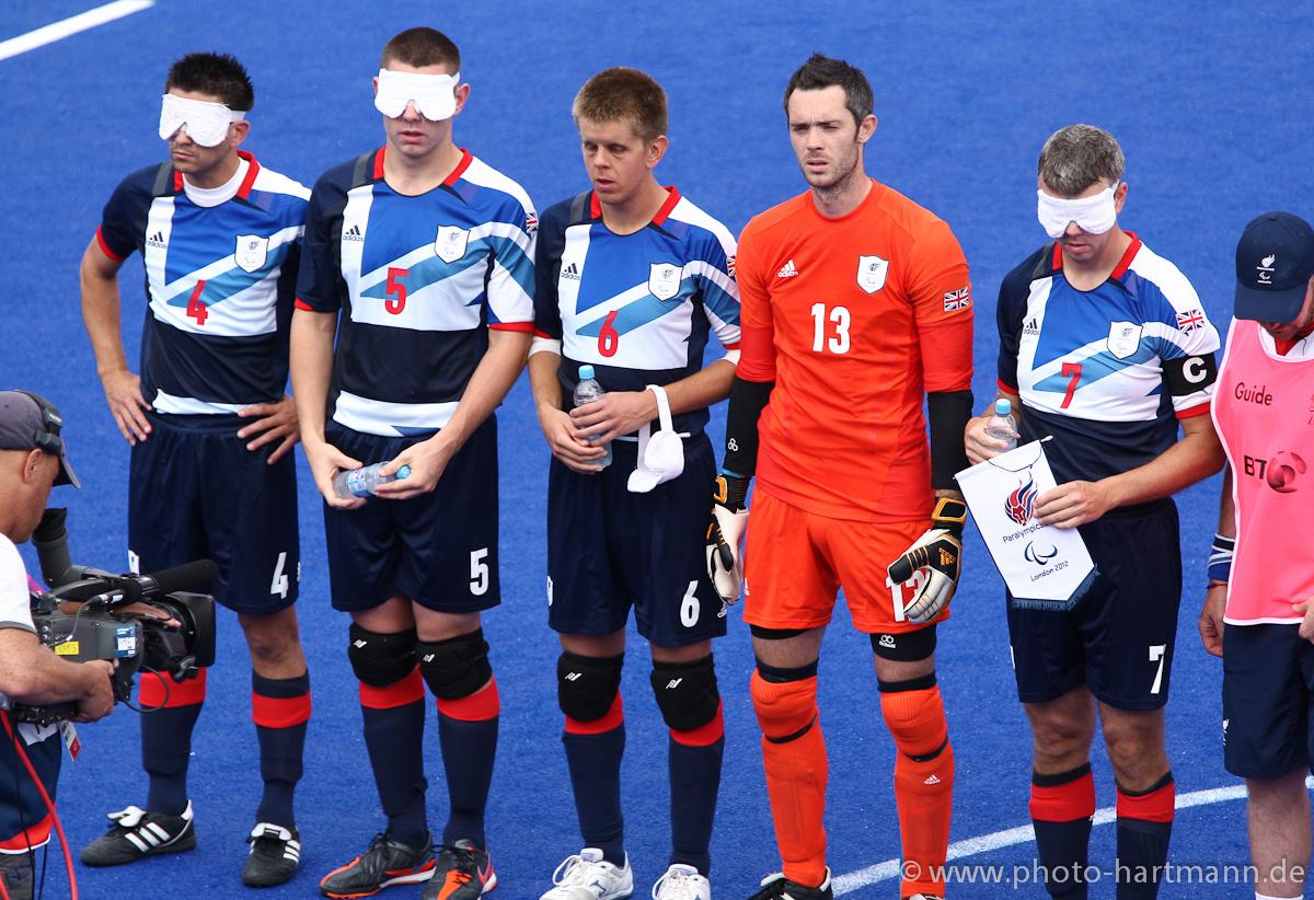 Great Britain's blind football team lined up