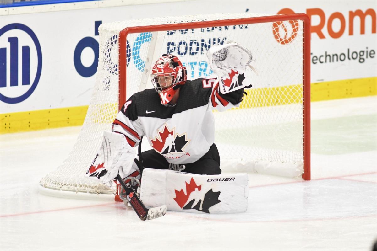 A Canadian goaltender in a Para ice hockey game
