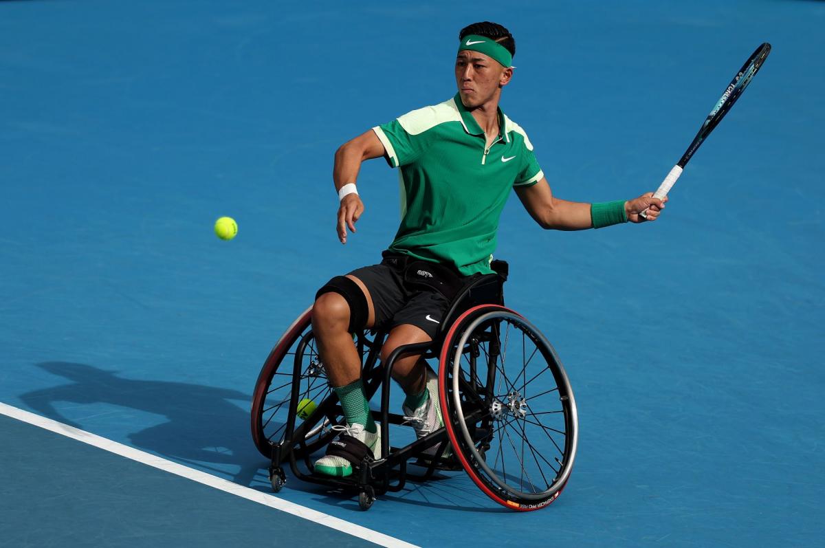 Tokito Oda, a Japanese male wheelchair tennis player, in action at the Australian Open