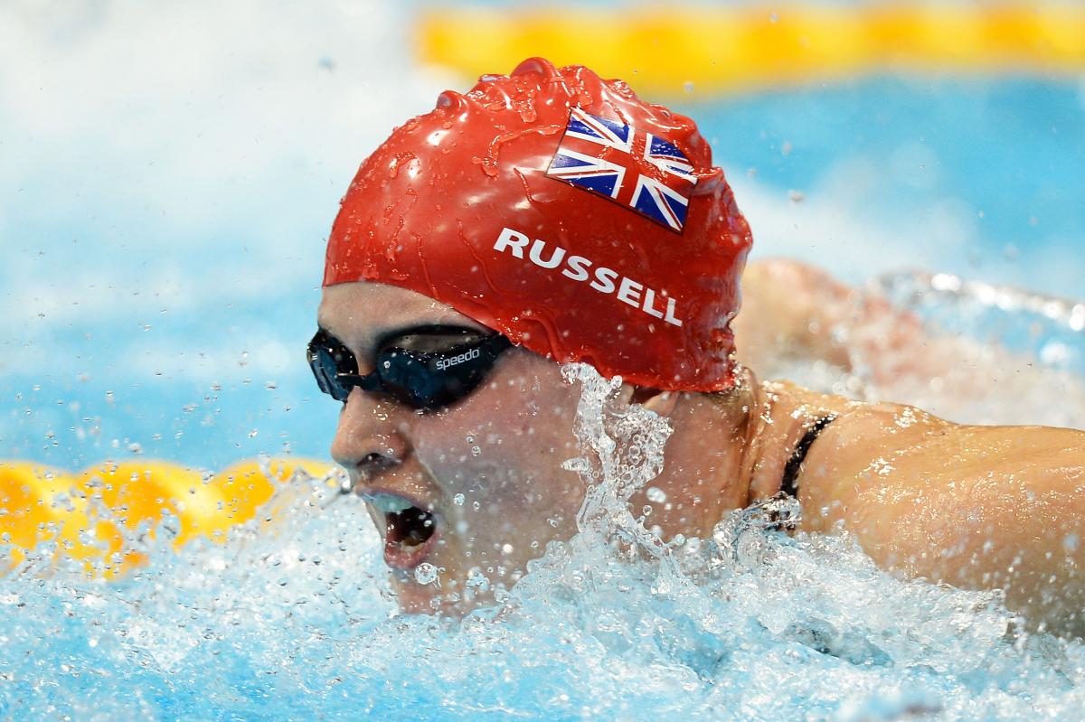Great Britain's Hannah Russell competing in the 100m butterfly S12 final at London 2012.