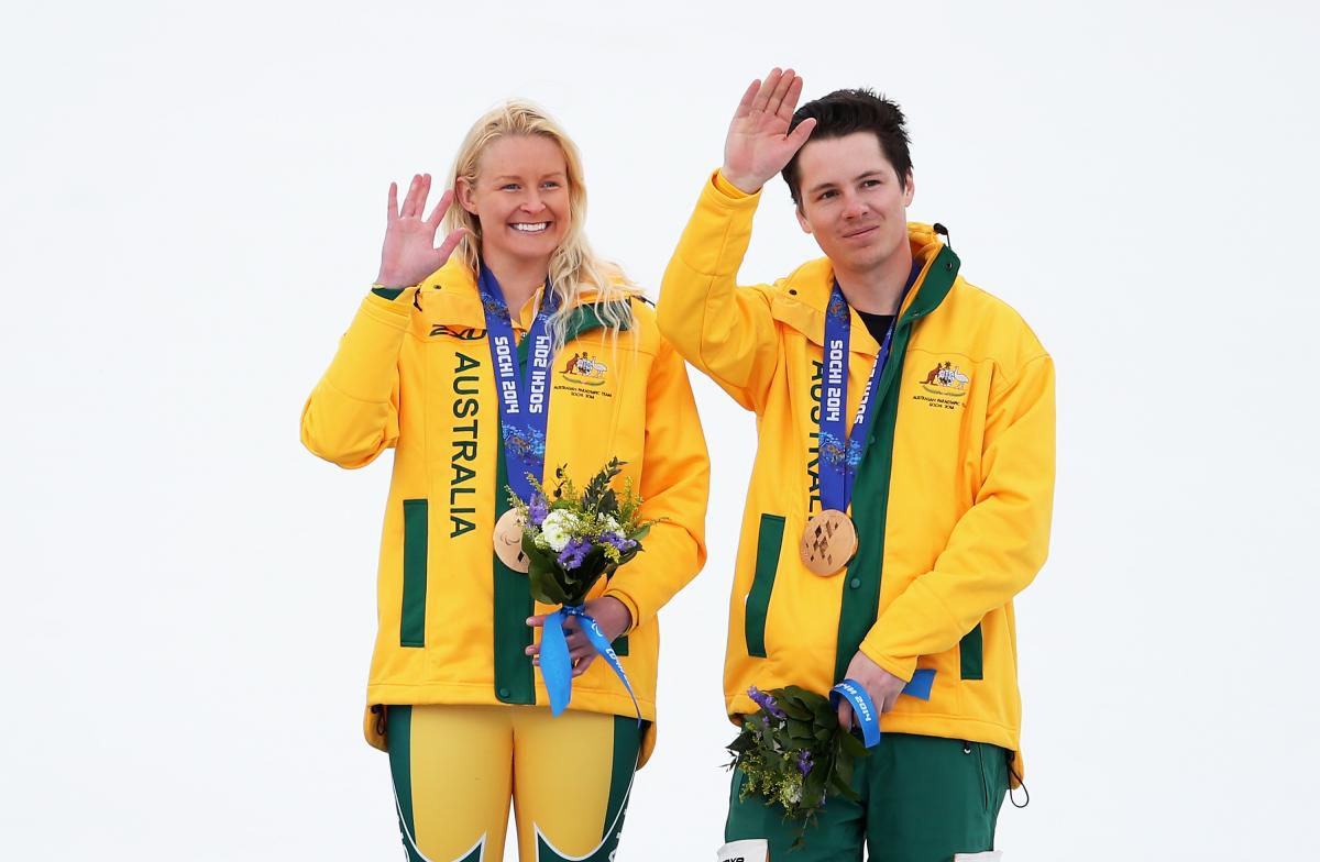 two Australian athletes celebrate their bronze medal