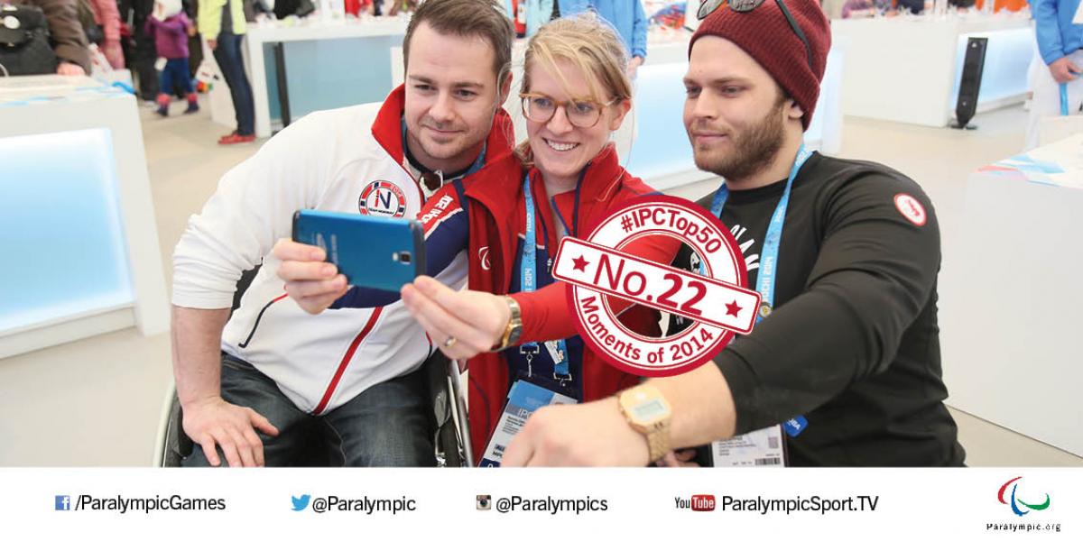 Two athletes join in a selfie during the Sochi 2014 Paralympic Winter Games