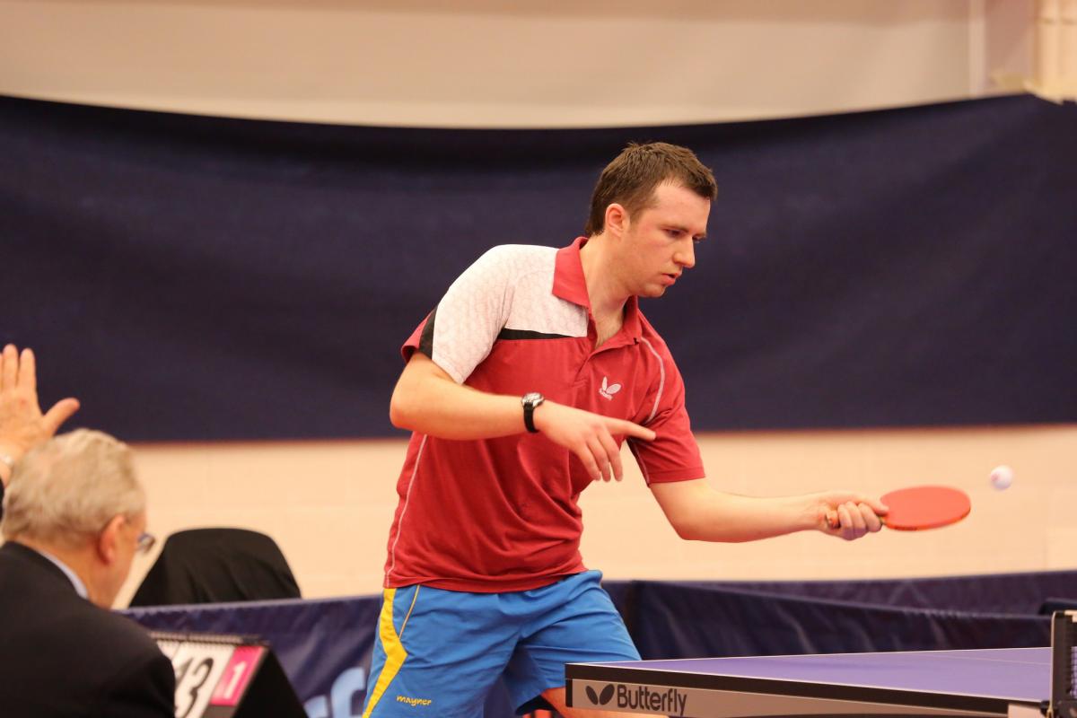 Vadym Kubov of Ukraine competes at the 2015 Para Table Tennis Lignano Master Open