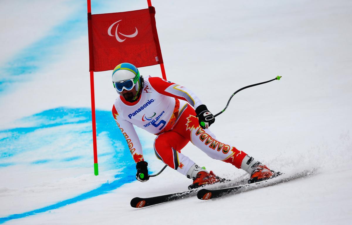 Chris Williamson of Canada competes in the Men's Giant Slalom Visually Impaired at the Sochi 2014 Paralympic Winter Games.