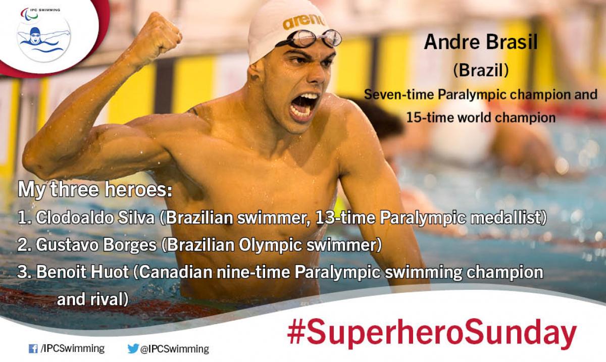 Graphic with picture of upper body of swimmer, celebrating.