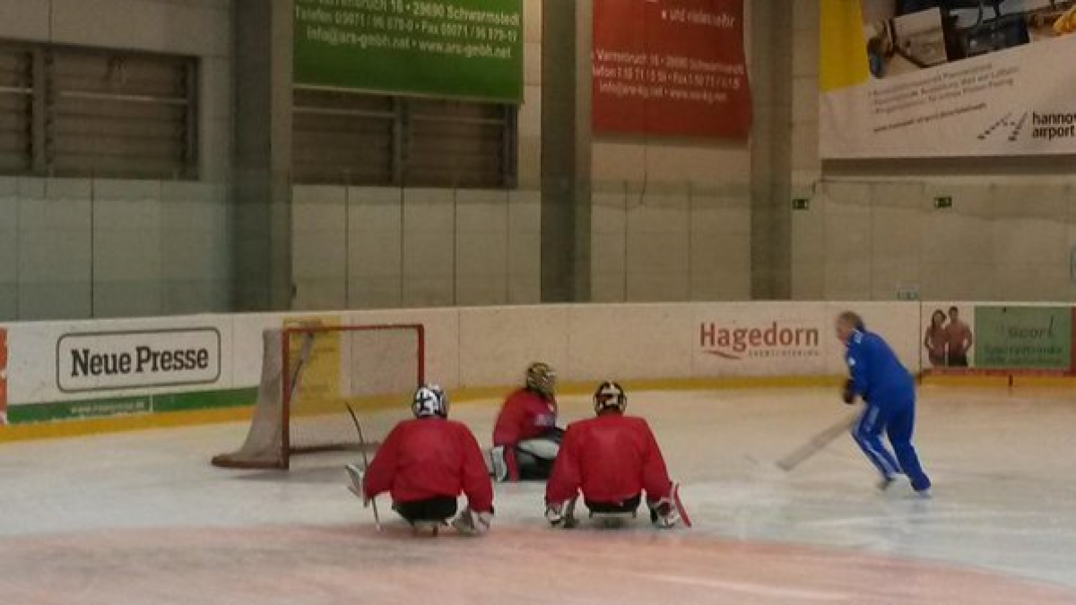 Young ice sledge hockey players take part in a training camp