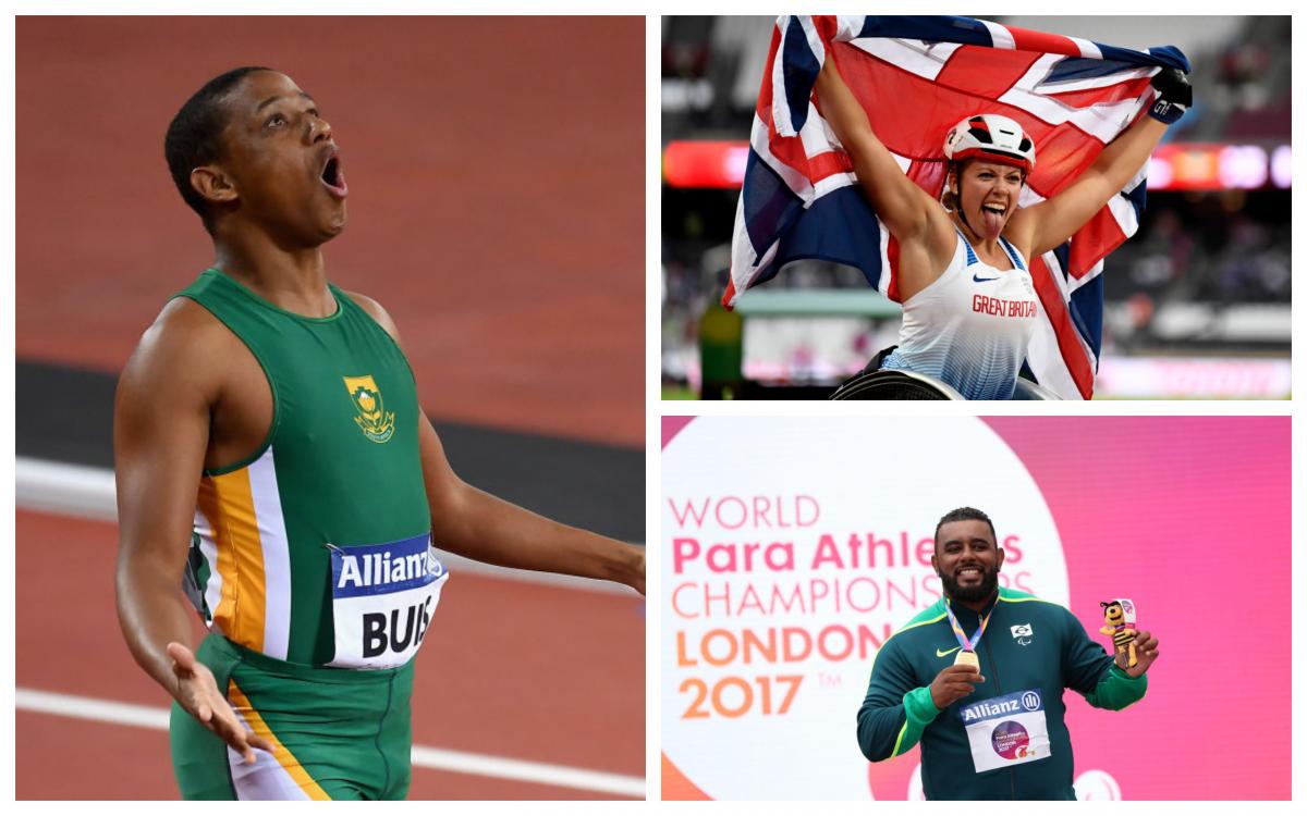 three para athletes celebrate winning their events