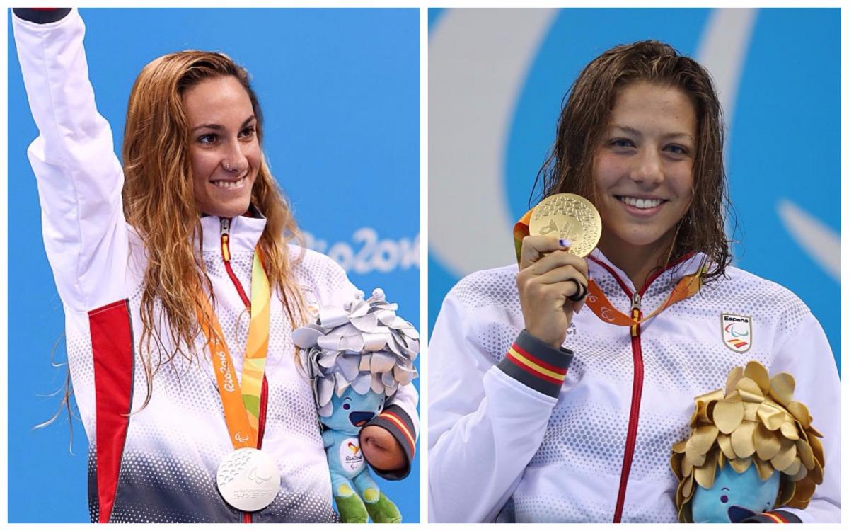 two female Para swimmers on the podium