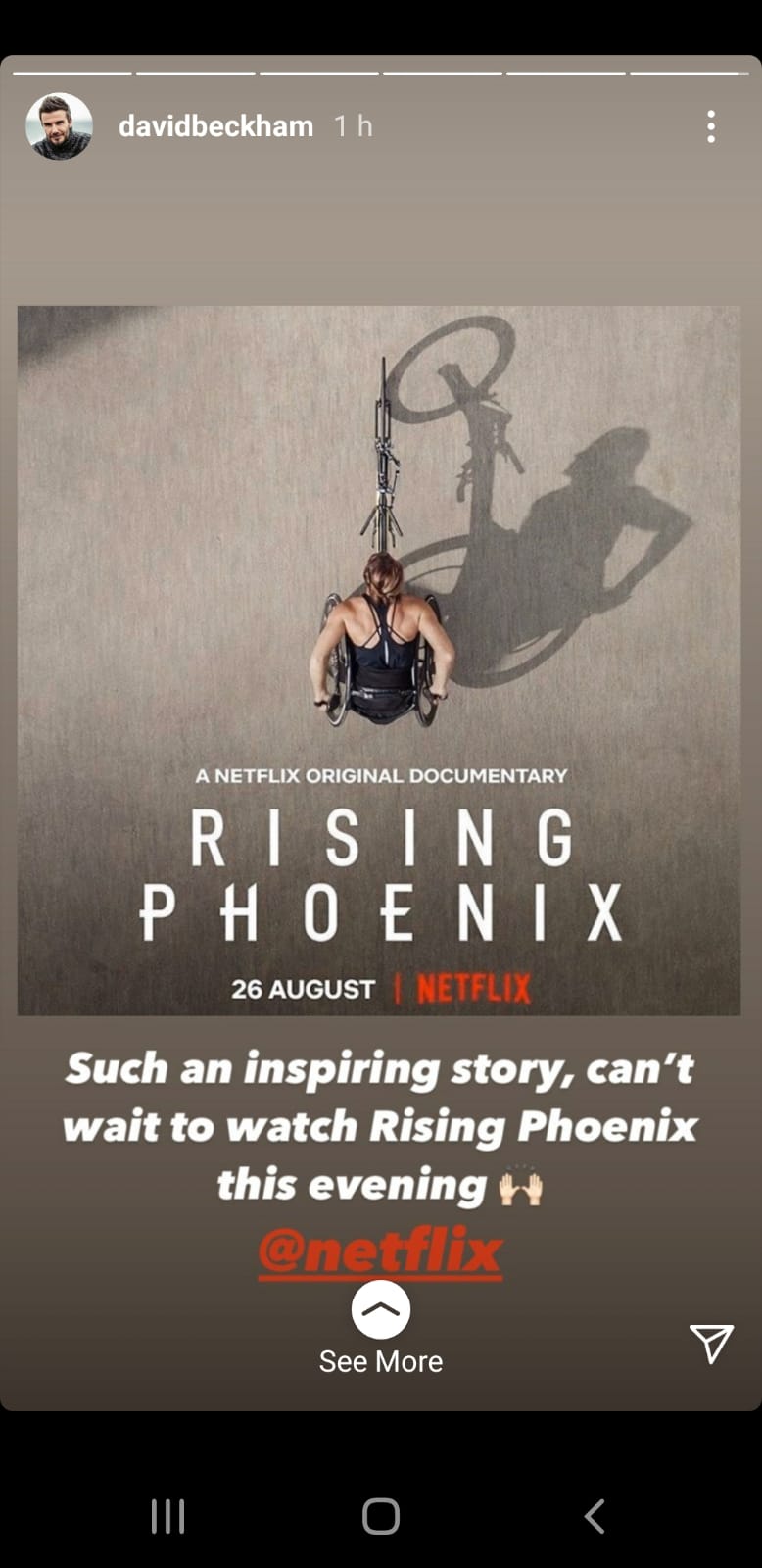 David Beckham's Instagram story about Rising Phoenix documentary