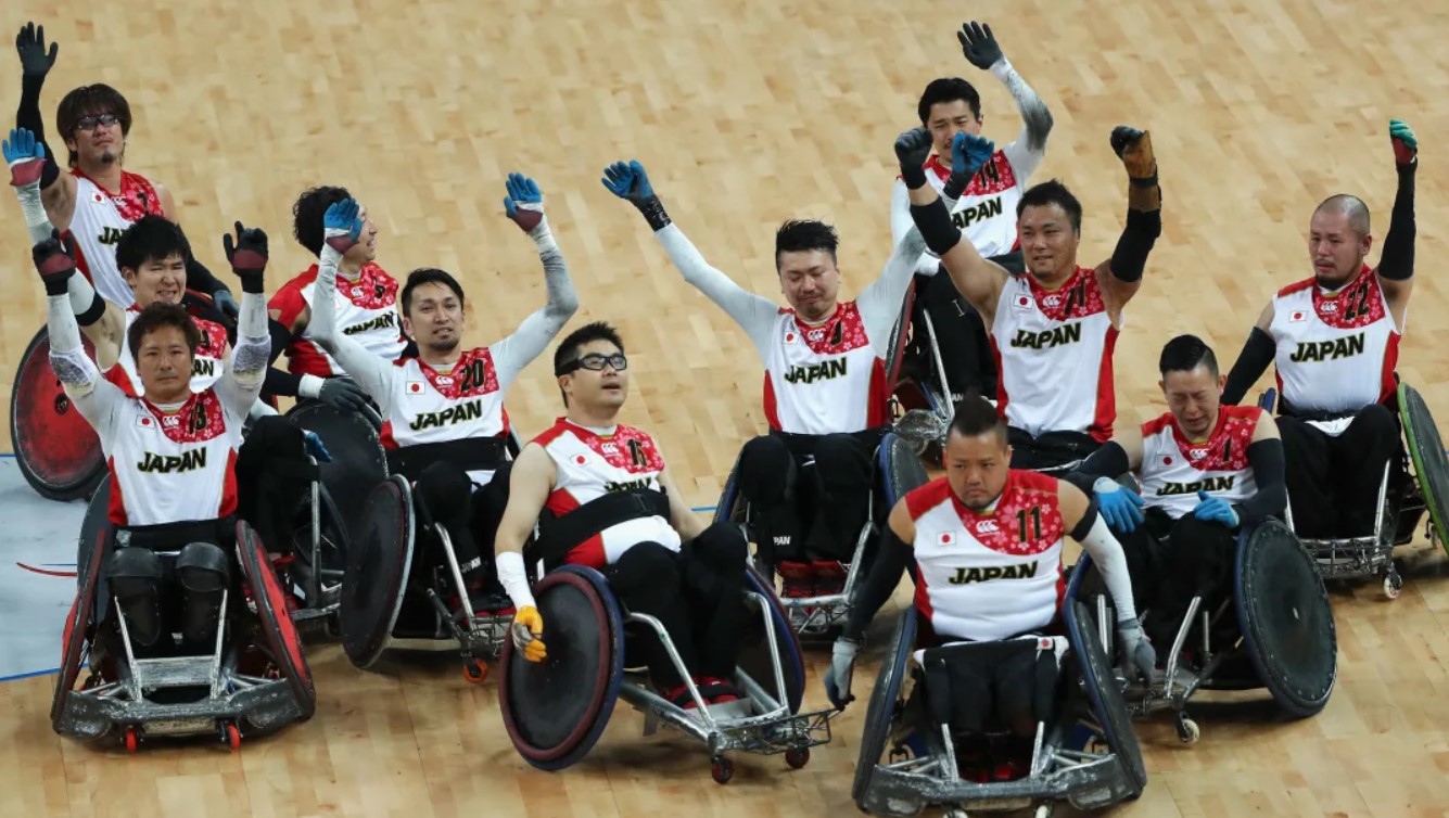 Team Japan celebrates after winning bronze in the men's wheelchair rugby at Rio 2016 