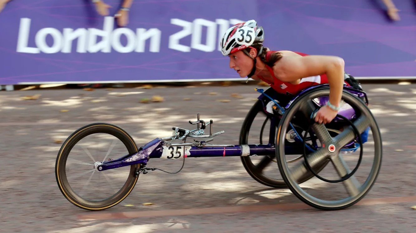 Tatyana McFadden in action during the T54 women's marathon at the London 2012 Paralympic Games