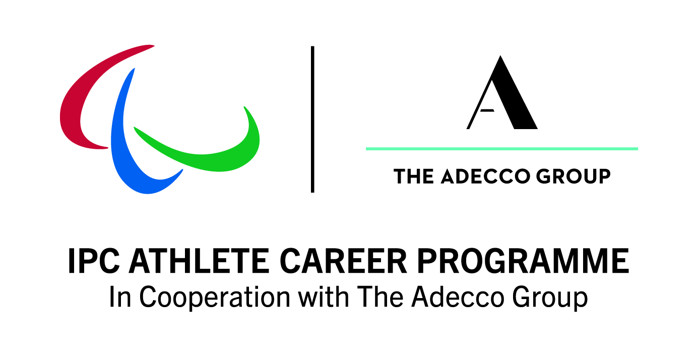 Banner showing IPC and Adecco logo with the text: IPC Athlete career programme in cooperation with Adecco Group.