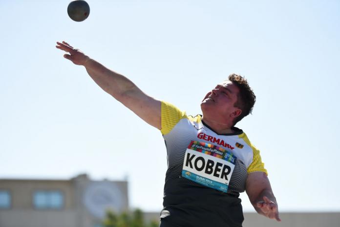 Birgit Kober of Gemany competes during the Women's Shot Put F36 Final at the  IPC World Para Athletics Championships 2019 Dubai, United Arab Emirates. 