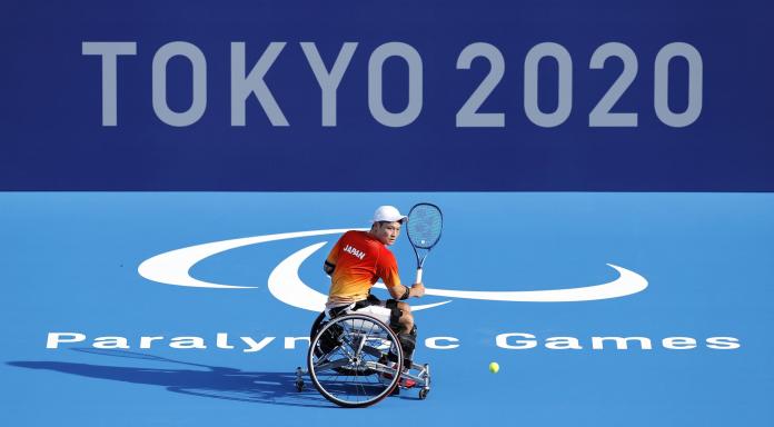 Japanese wheelchair tennis player Shingo Kunieda on the court at Tokyo 2020