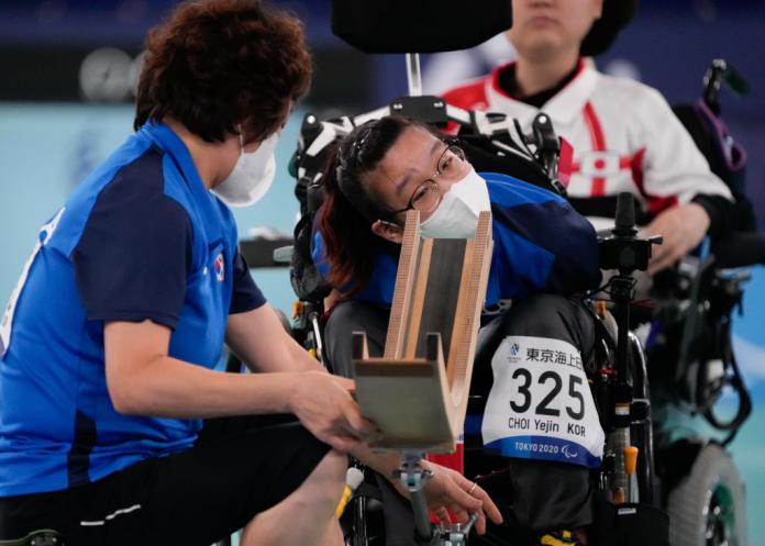 GOLD QUEST: Yejin Choi of Team Republic of Korea competes during the Boccia Pairs - BC3 gold medal match against Japan. 