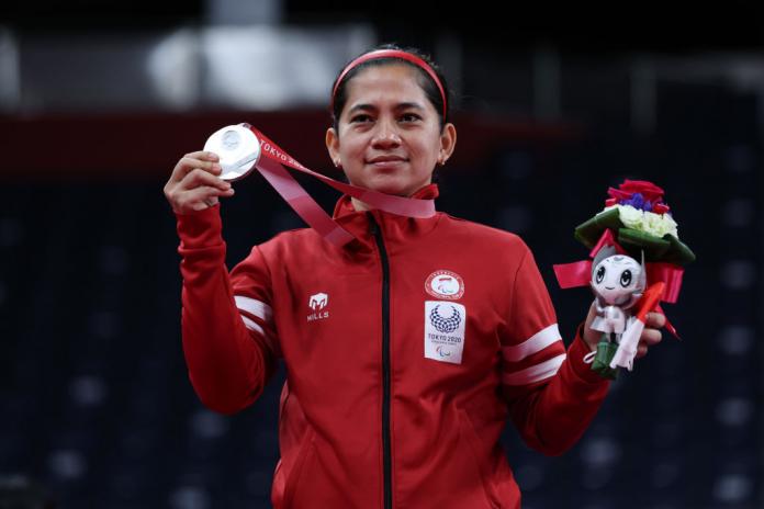 Leani Ratri Oktila of Indonesia wins a silver in the Badminton Women's Singles SL4 at the Tokyo 2020 Paralympic Games.