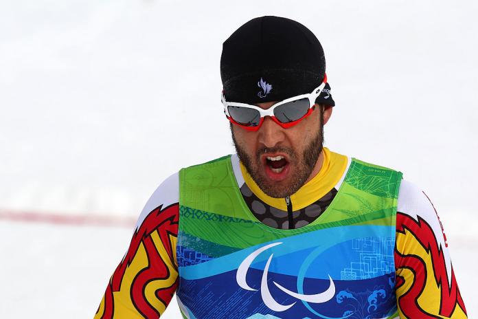 Gold medal winner Brian McKeever of Canada after winning the men's visually impaired 20km free cross-country skiing at the Vancouver 2010 Winter Paralympic Games.