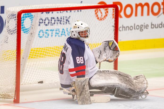 Para Ice Hockey Goaltender Andrei Kasatkin in action