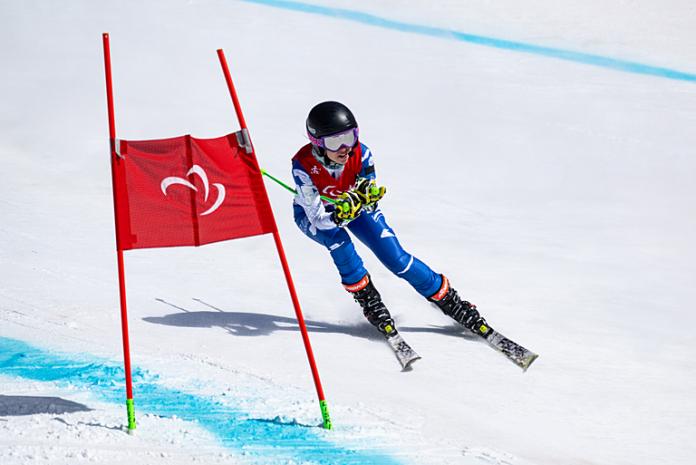 Greek Para Alpine skier Eva Nikou in action at Beijing 2022