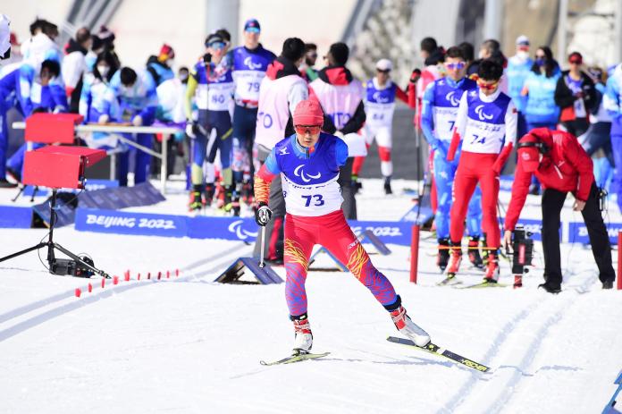Mongolian Para Cross-Country skier Ganbold Batmunkh in action at Beijing 2022