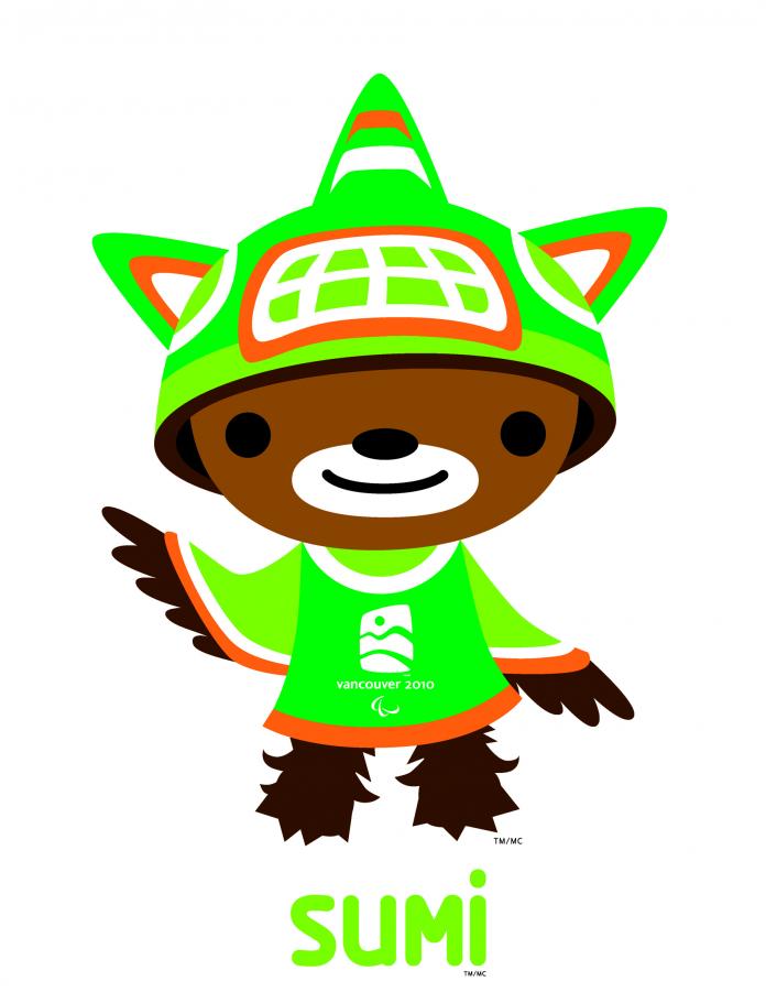 The Paralympic mascot of the Vancouver 2010 Games, a brown character with wings 