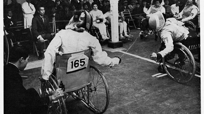 Wheelchair fencing at the Tokyo 1964 Paralympic Games.