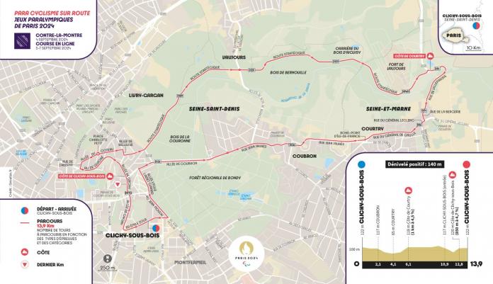 The Para cycling road racing course goes through 13,9 km in different technical levels. 