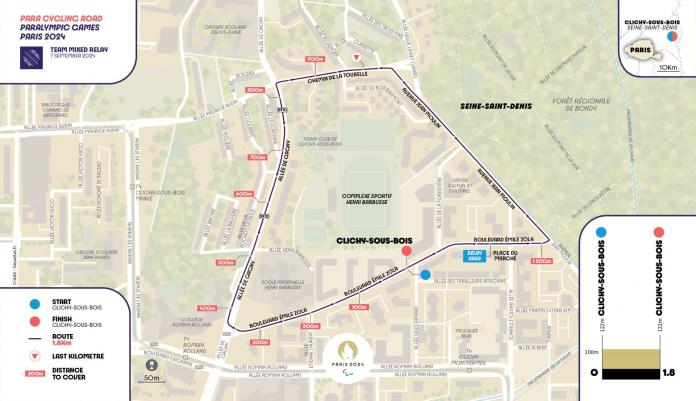 Map showing the route of the Para cycling road  team mixed relay