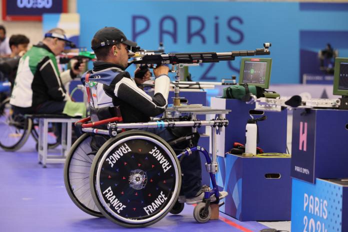 Tanguy de la Forest takes aim at the shooting Para sport competition