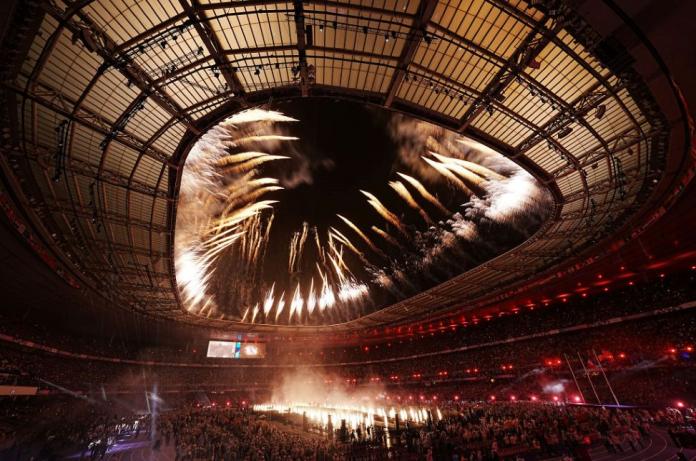 Spectacular fireworks all around the Stade de France stadium