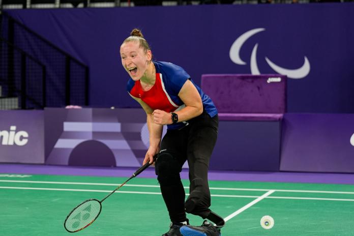 Oksana Kozyna celebrates winning a point 