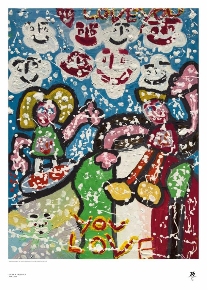 Milano Cortina 2026 Art Poster that is a colourful painting two people and the words "With Love"