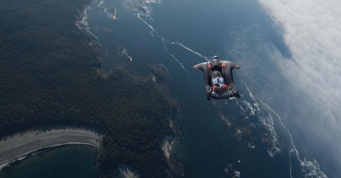 A male athlete skydiving