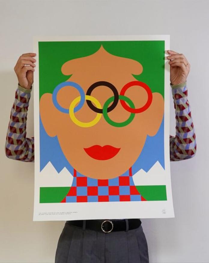 Olimpia Zagnol showcasing her design for the Milano Cortina 2026 poster.