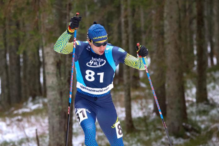 A male Para biathlon athlete, competing form Team Ukraine.