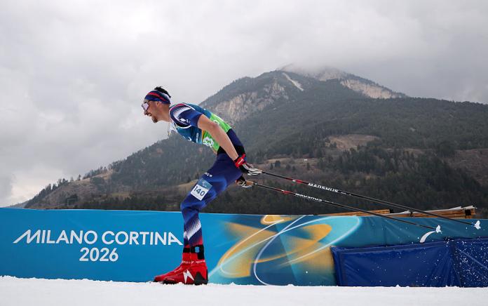 A male Para cross-country skiing athlete in action