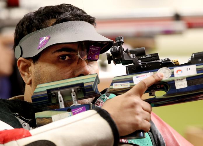 Abdulla Sultan Alaryani of The United Arab Emirates competes during the Men's R1-10m Air Rifle Standing SH1 Final