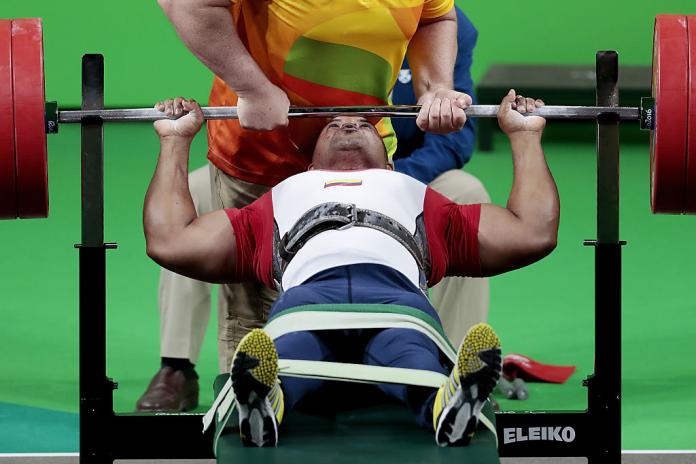 Fabio Torres Silva of Colombia competes in the Powerlifting - Men's -97kg Group A Final at the Rio 2016 Paralympic Games.