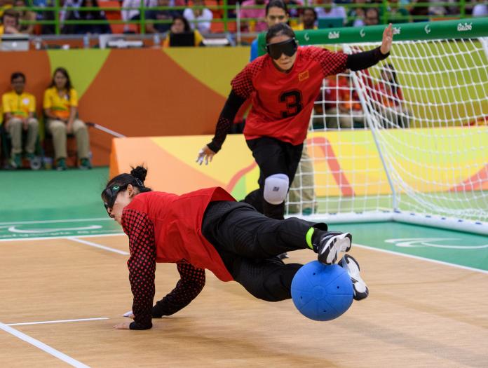 female goalball players in action