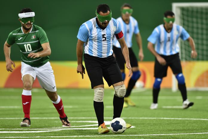 a male blind footballer