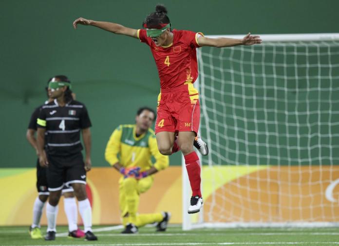 a male blind footballer