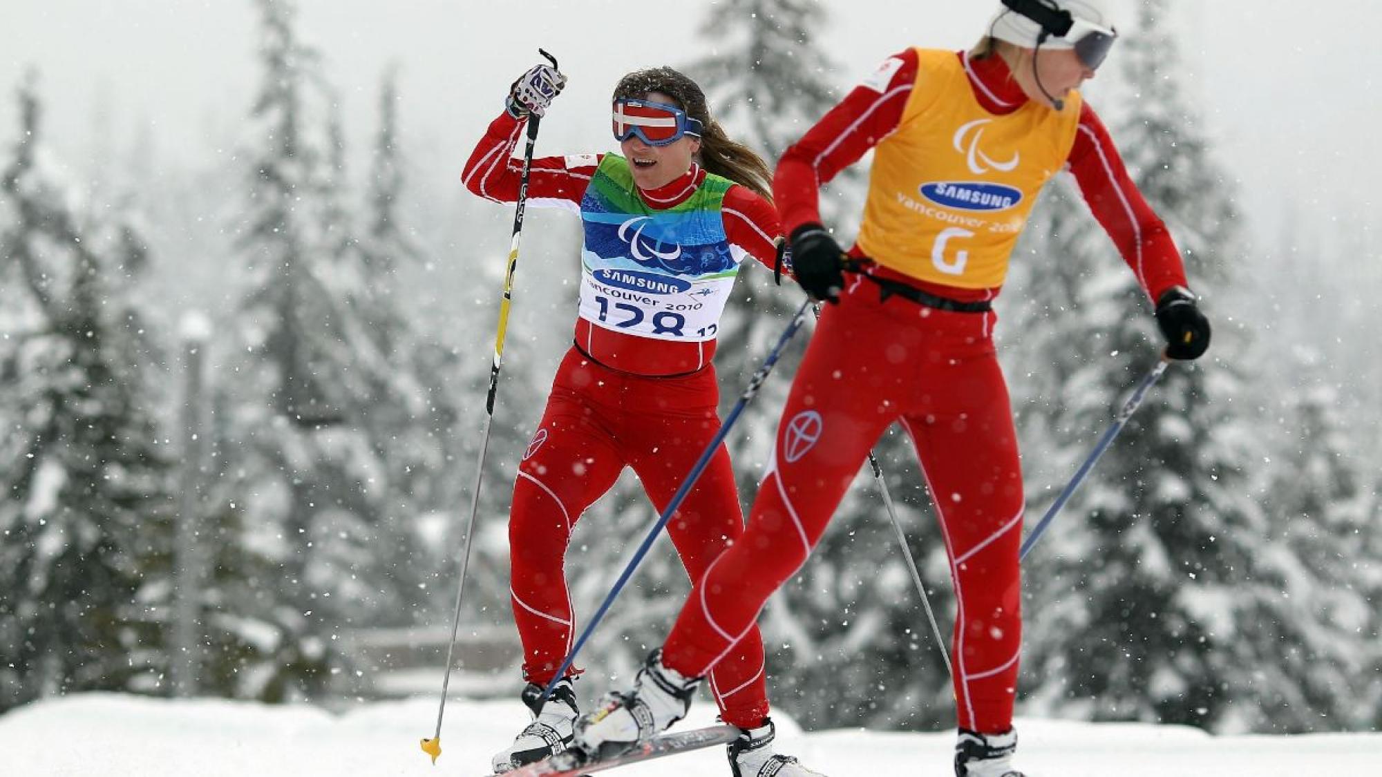 Anne-Mette Bredahl of Denmark competes during the Women's 3km Pursuit Visually Impaired Biathlon on Day 2 of the 2010 Vancouver Winter Paralympics