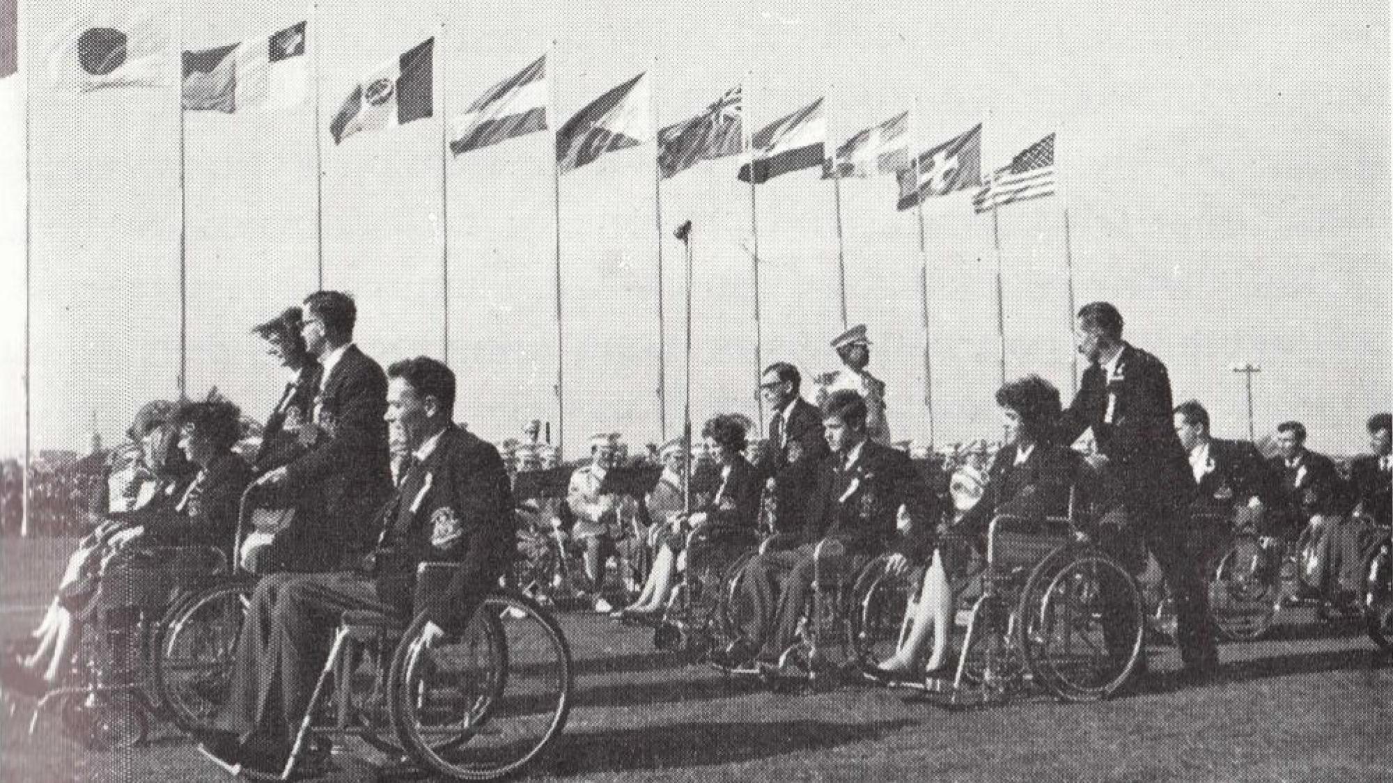 A delegation enters a stadium