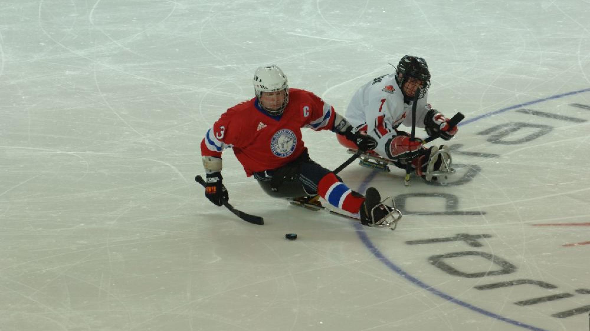 Ice Sledge Hockey Athletes practicing