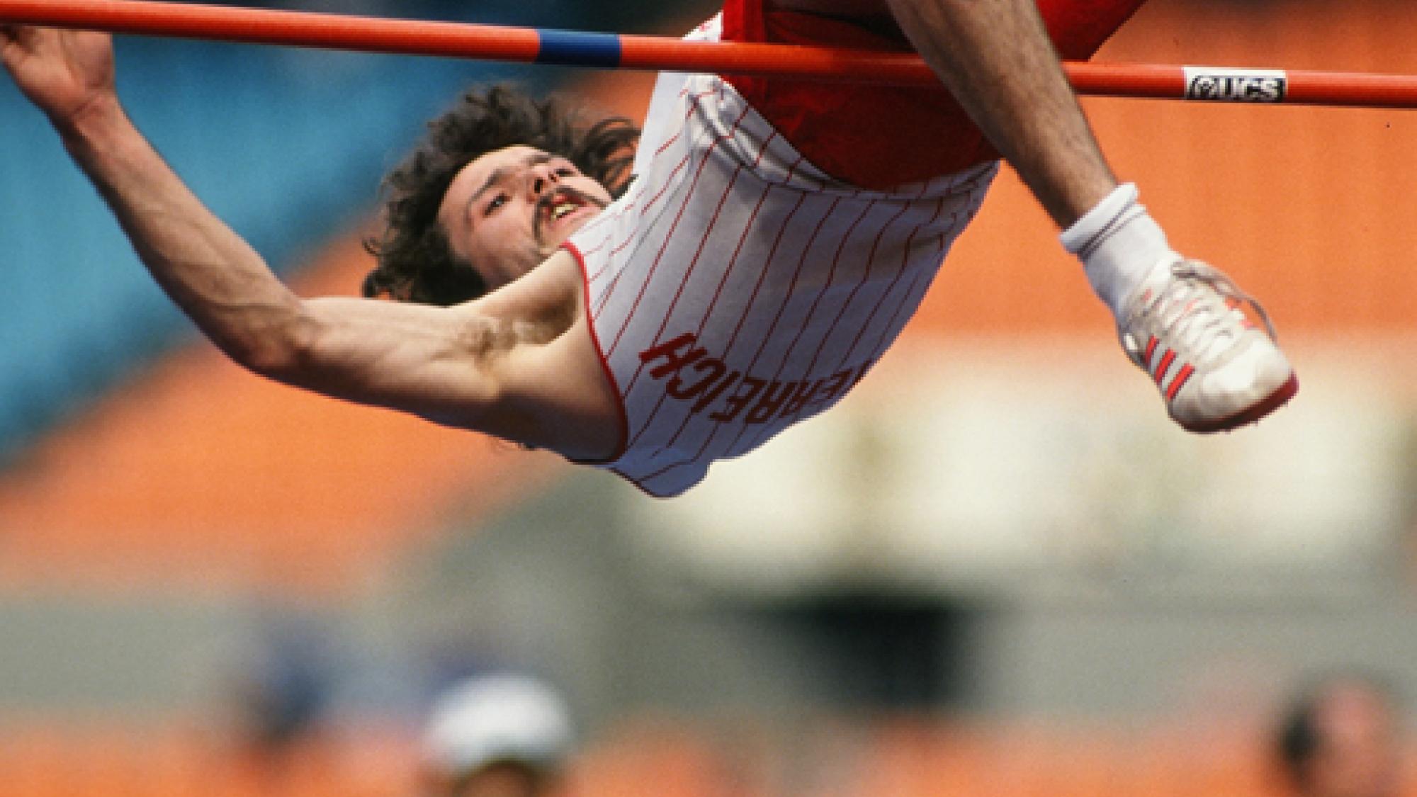 Athlete of the Korean team in a test jump. Seoul 1988